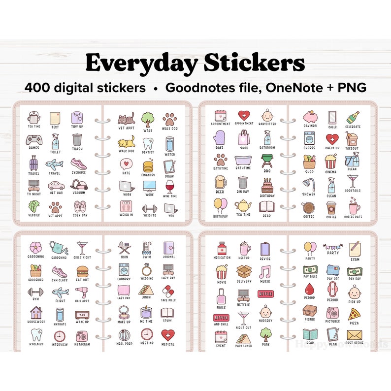 Everyday Life Digital Stickers, Daily Planner Stickers, iPad Stickers, Goodnotes Stickers, OneNote Stickers, Digital Planner Stickers, PNG