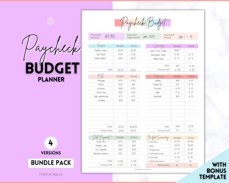 Paycheck Budget Planner, EDITABLE Budget by Paycheck Template, PDF Printable Budget Tracker, Finance Planner, Zero Based Budget Sheet Binder