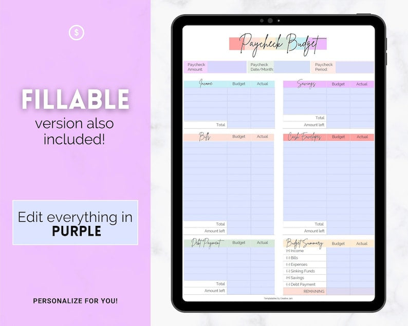 Paycheck Budget Planner, EDITABLE Budget by Paycheck Template, PDF Printable Budget Tracker, Finance Planner, Zero Based Budget Sheet Binder